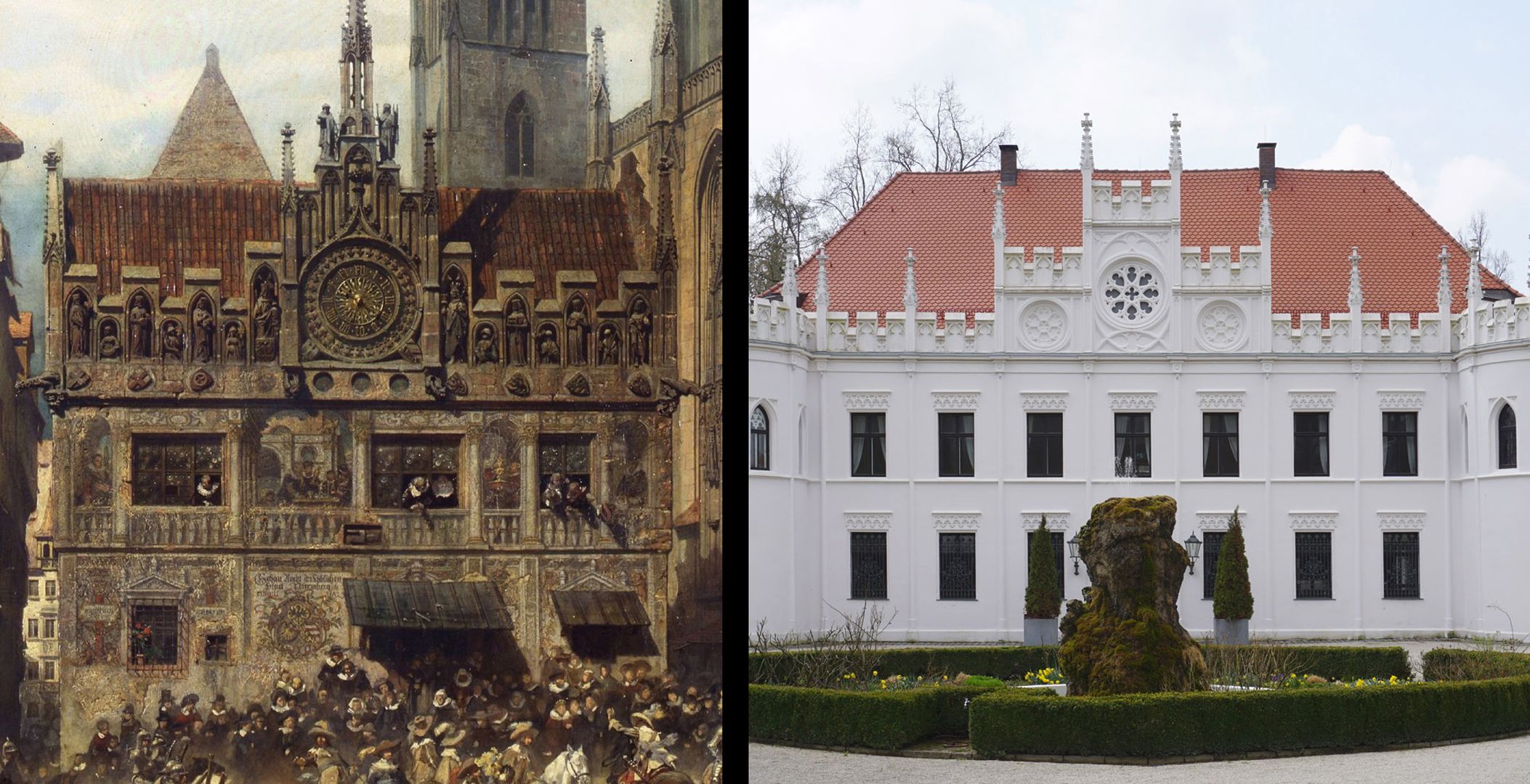 Schloß Reichenschwand Vergleichsbild 1: Alte Schau (hier in einem Gemälde von Paul Ritter) / Schlossfassade