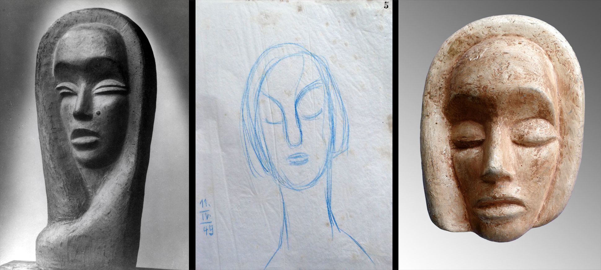 Maske Vergleich mit einem weiterem Werk (Verbleib unbekannt) des Künstlers und einer Skizze aus dem Entstehungsjahr